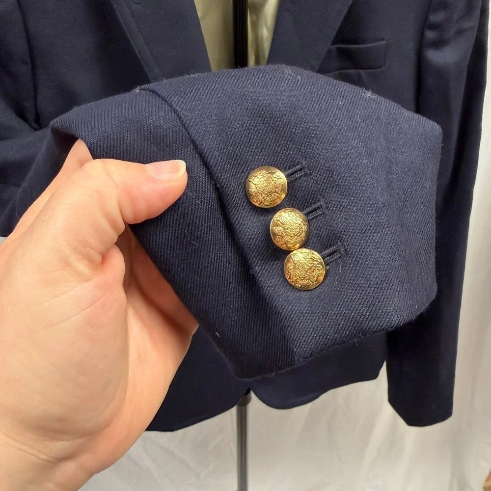 J.Crew NWOT $258 Women's Schoolboy Navy Wool Satin Lined Gold Button Blazer Sz 6